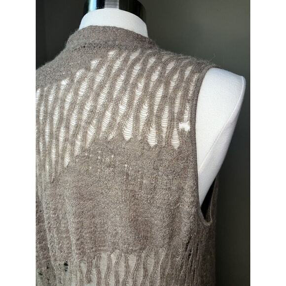 Eileen Fisher Womens Large Brown 100% Baby Alpaca Open Knit Drape Vest - Picture 5 of 7